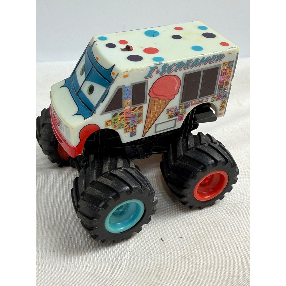 Disney Cars White Polka Dot Monster Truck I-Screamer 1:55 Ice Cream Truck
